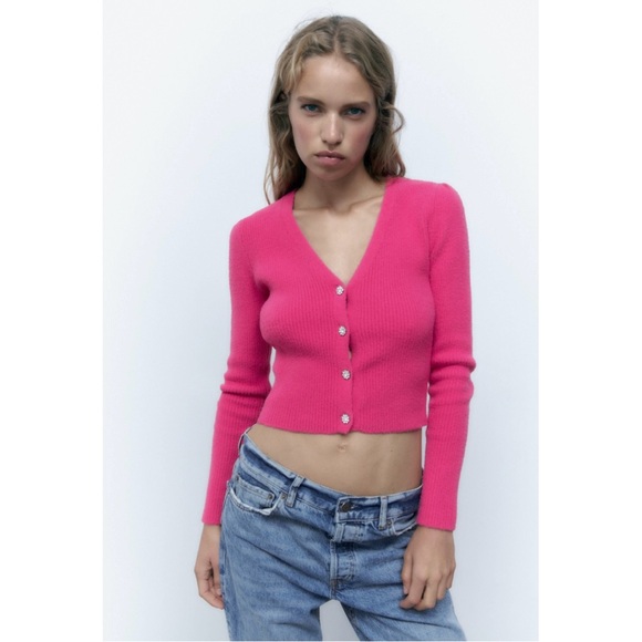 💖 Zara Fuchsia Button-Up Cardigan - Picture 3 of 8